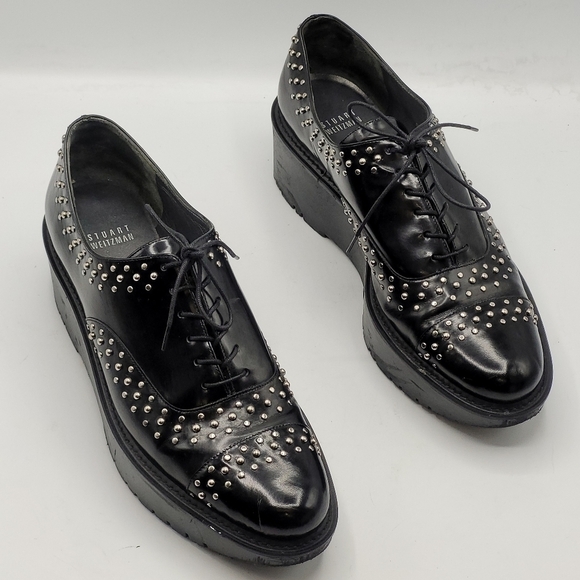Stuart Weitzman Zealous Studded Platform Loafer Jet Mirror Black. Size 9.5 M - Picture 3 of 16